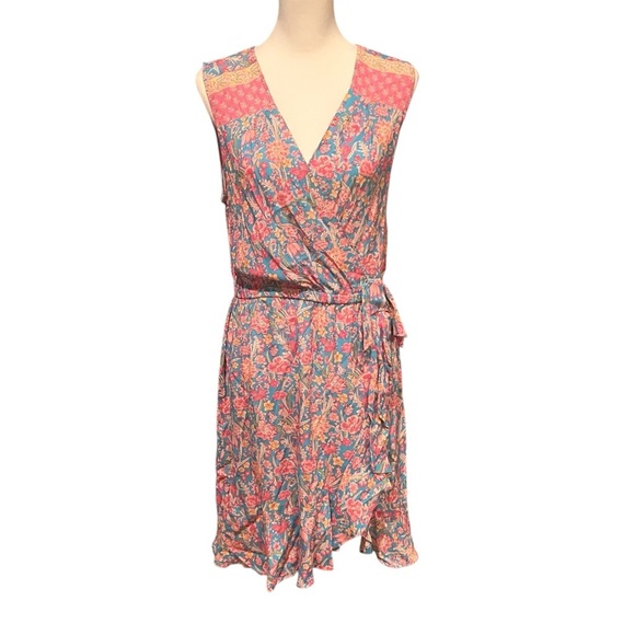 Anthropologie Floral Print Sleeveless Mini Dress Ruffle Trim V Neck Casual SZ M - Picture 3 of 9